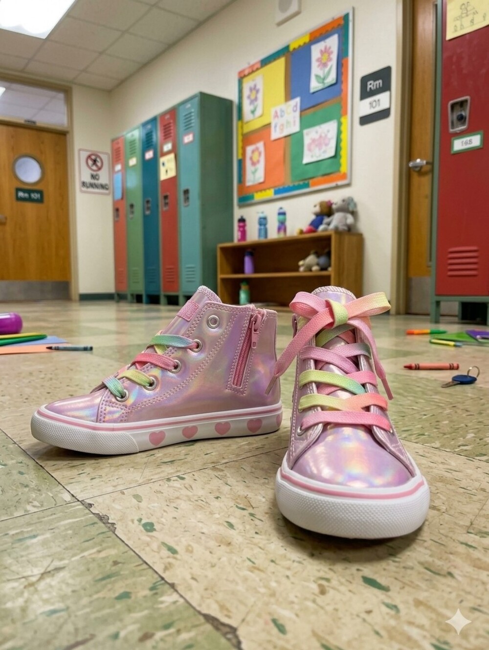 Cynthia Rowley Kids Iridescent Pink High-Top Sneakers with Heart Accent Sz 12